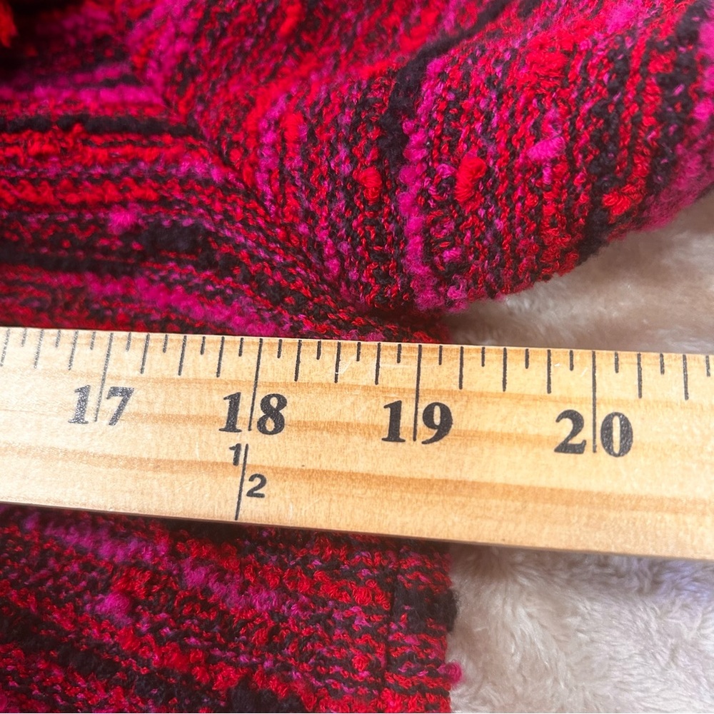 St. John red pink black tweed fringe frayed collar long jacket women’s size 6 - Picture 7 of 16
